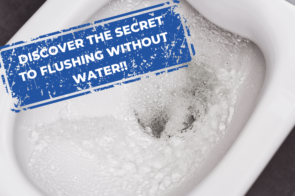 toilet flushing after pouring water from bucket to demonstrate flushing without running water