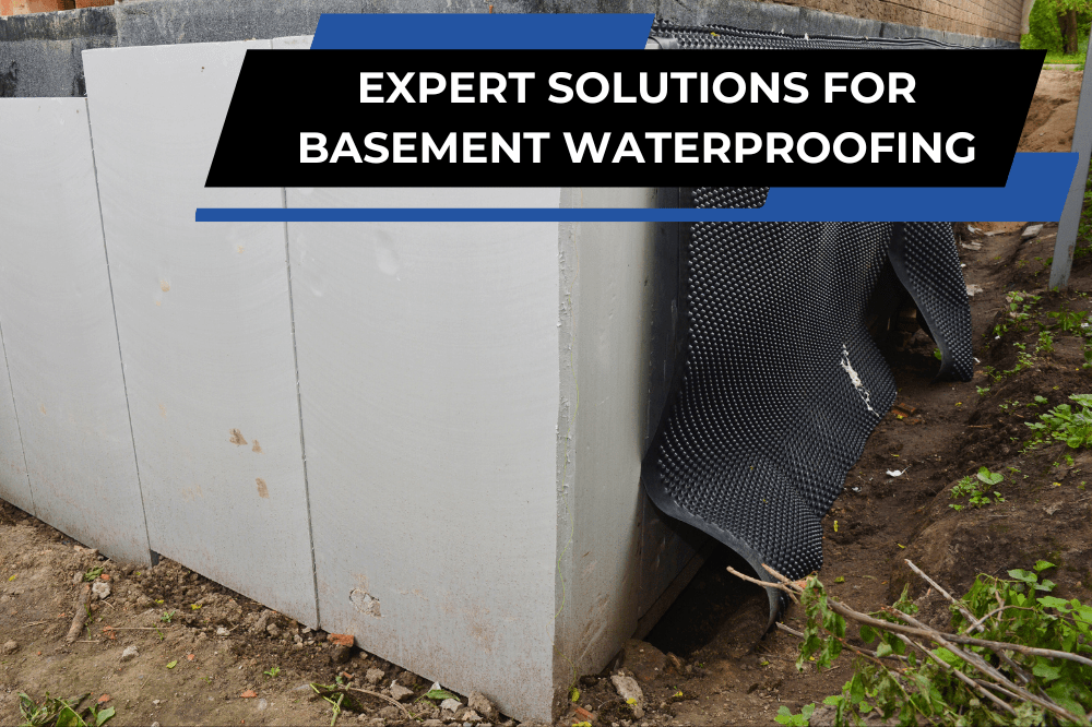 Illustration of a basement with waterproofing materials
