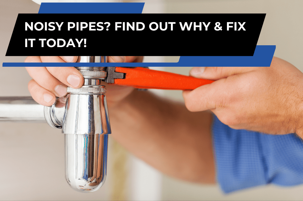 Plumber using a wrench to fix a chrome pipe, addressing noisy plumbing issues.
